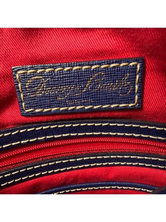 Vintage Dooney Bourke Peach Maxi Quilt Navy Blue Leather Trim Crossbody Bag - Picture 14 of 16